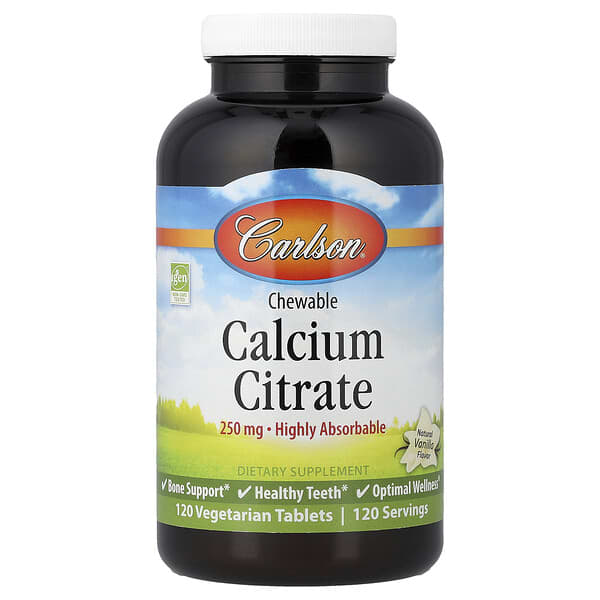 Carlson, Chewable Calcium Citrate, Natural Vanilla, 250 mg, 120 Vegetarian Tablets