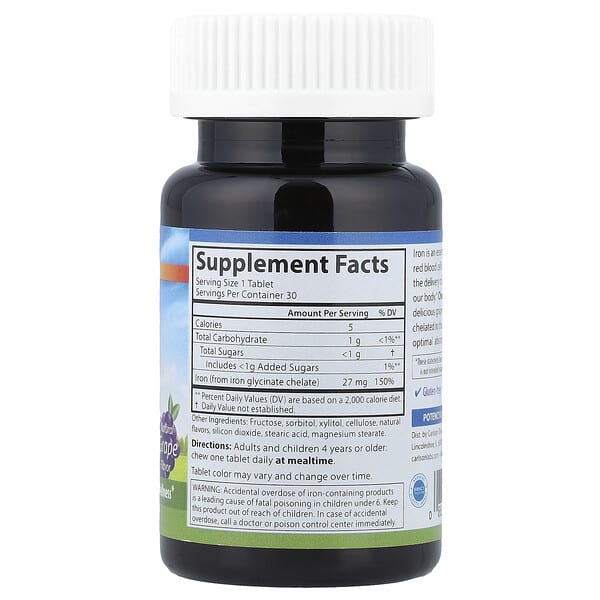 Alternative view of Carlson, Chewable Iron, Natural Grape, 27 mg, 30 Tablets