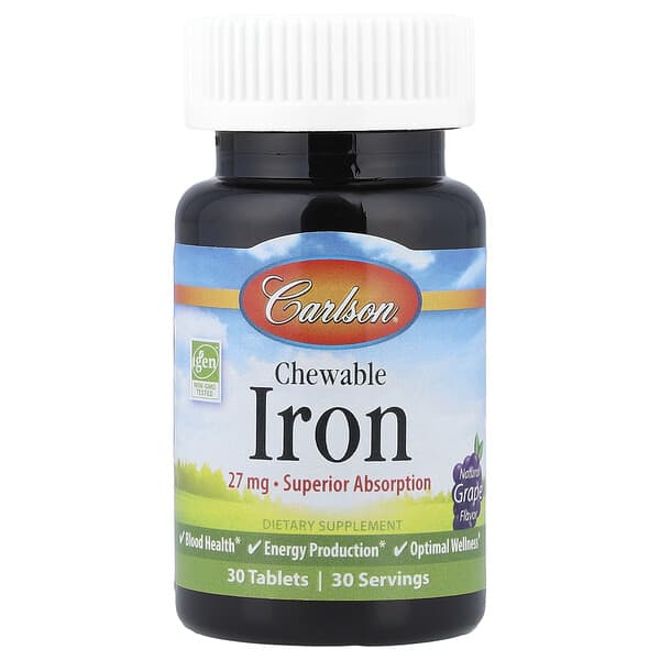 Carlson, Chewable Iron, Natural Grape, 27 mg, 30 Tablets