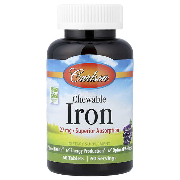 Carlson, Chewable Iron, Natural Grape, 27 mg, 60 Tablets