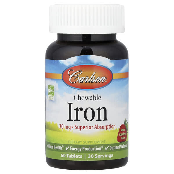 Carlson, Chewable Iron, Natural Strawberry, 60 Tablets (15 mg per Tablet)
