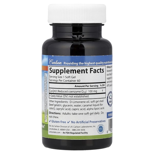 Alternative view of Carlson, Co-QH2 Ubiquinol, 100 mg, 60 Soft Gels