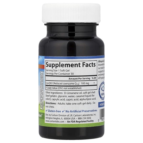 Alternative view of Carlson, CoQH2 Ubiquinol, 100 mg, 30 Soft Gels