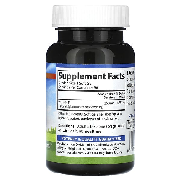 Alternative view of Carlson, E-Gems, 268 mg (400 IU), 90 Soft Gels