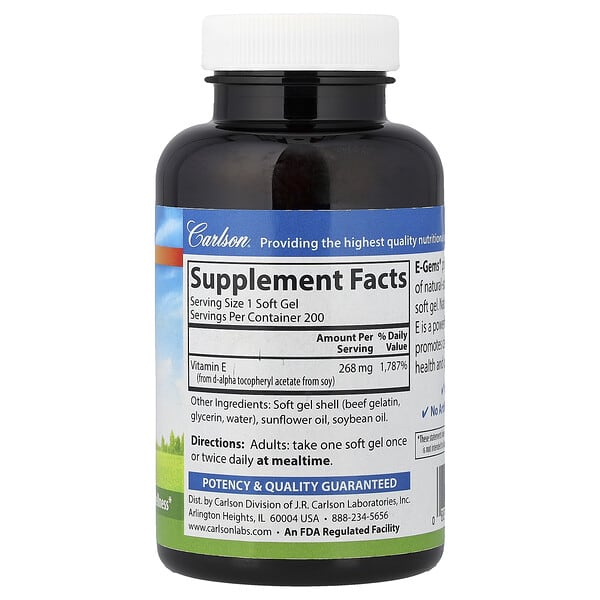 Alternative view of Carlson, E-Gems®, 400 IU (268 mg), 200 Soft Gels