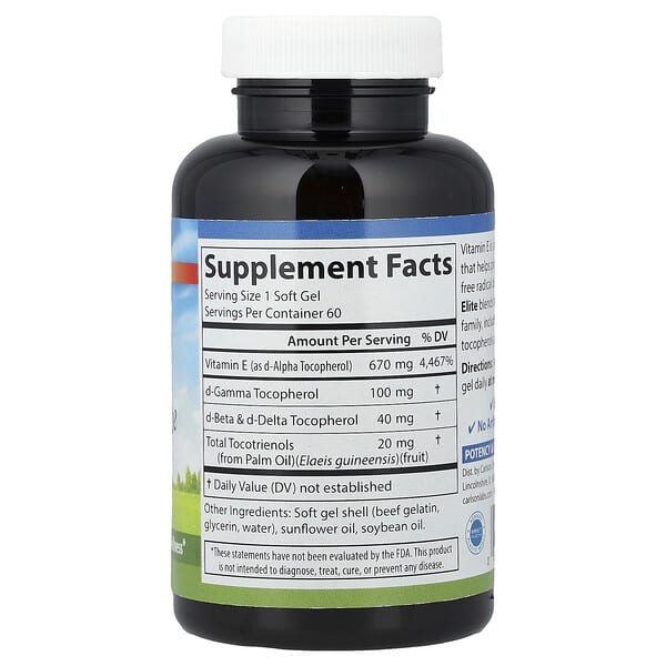 Alternative view of Carlson, E-Gems® Elite, Vitamin E with Tocopherols & Tocotrienols, 60 Soft Gels
