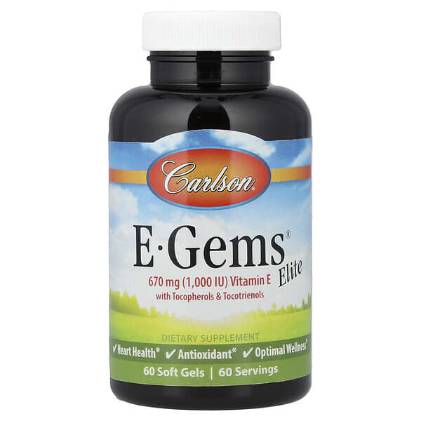Carlson, E-Gems® Elite, Vitamin E with Tocopherols & Tocotrienols, 60 Soft Gels