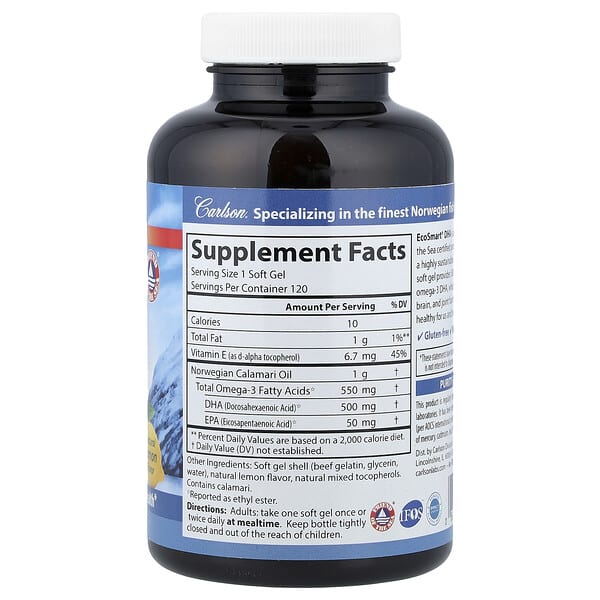 Alternative view of Carlson, EcoSmart® DHA, Natural Lemon, 120 Softgels
