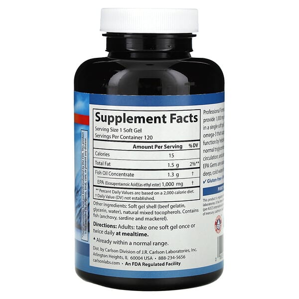Alternative view of Carlson, Elite EPA Gems, 1,000 mg, 120 Soft Gels