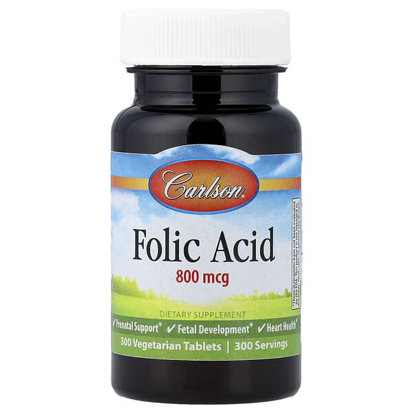Carlson, Folic Acid, 800 mcg, 300 Vegetarian Tablets 2 Carlson, Folic Acid, 800 mcg, 300 Vegetarian Tablets