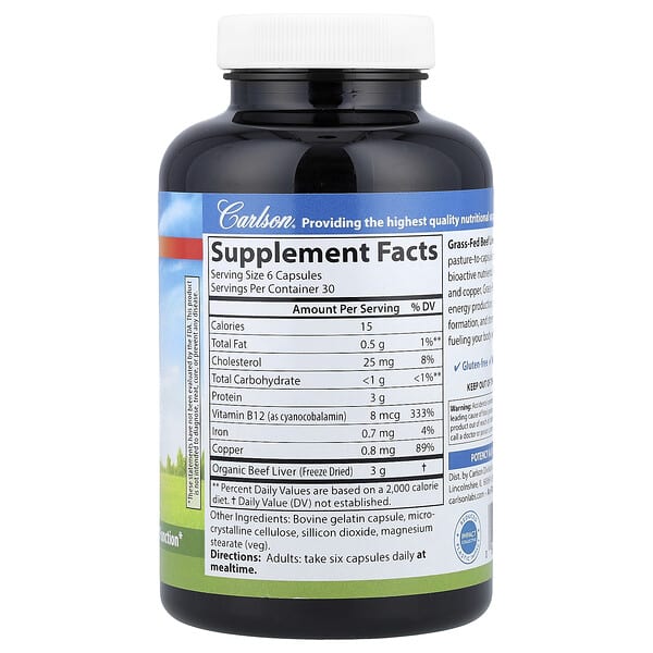 Alternative view of Carlson, Grass-Fed Beef Liver, 180 Capsules