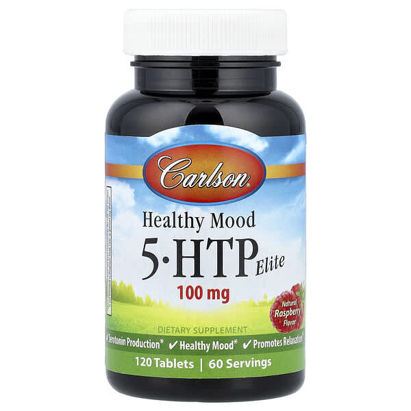 Carlson, Healthy Mood, 5-HTP Elite, Natural Raspberry, 100 mg, 120 Tablets (50 mg per Tablet)