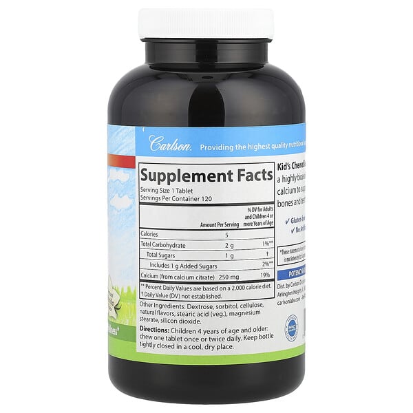 Alternative view of Carlson, Kid's, Chewable Calcium, Natural Vanilla, 250 mg, 120 Tablets