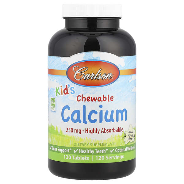 Carlson, Kid's, Chewable Calcium, Natural Vanilla, 250 mg, 120 Tablets
