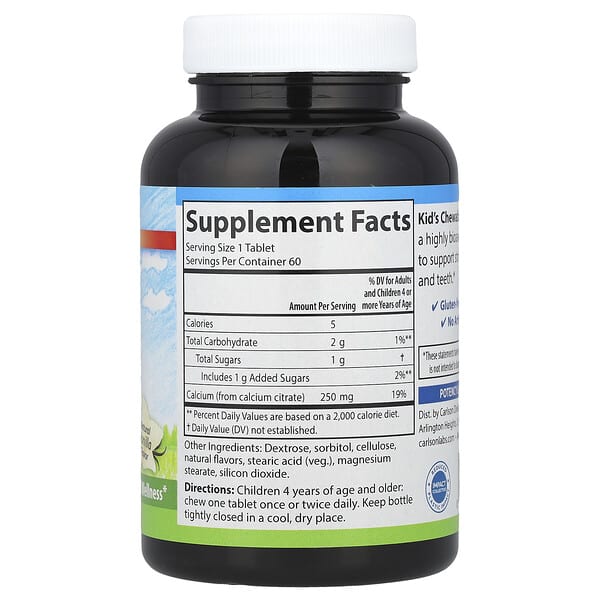 Alternative view of Carlson, Kid's, Chewable Calcium, Natural Vanilla, 250 mg, 60 Tablets
