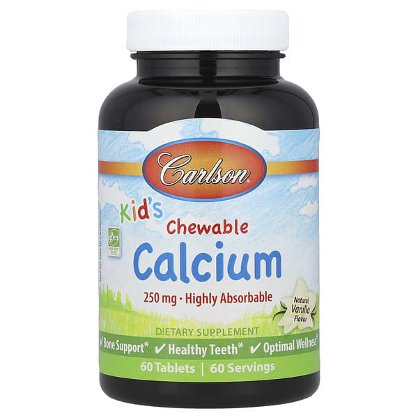 Carlson, Kid's, Chewable Calcium, Natural Vanilla, 250 mg, 60 Tablets
