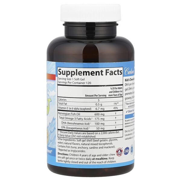 Alternative view of Carlson, Kid's Chewable DHA, Bursting Orange, 120 Soft Gels