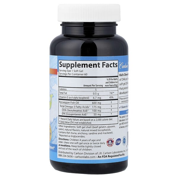 Alternative view of Carlson, Kid's Chewable DHA, Bursting Orange, 60 Soft Gels