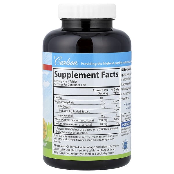 Alternative view of Carlson, Kid's Chewable Vitamin C, Natural Tangerine, 120 Vegetarian Tablets