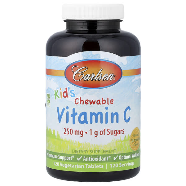 Carlson, Kid's Chewable Vitamin C, Natural Tangerine, 120 Vegetarian Tablets
