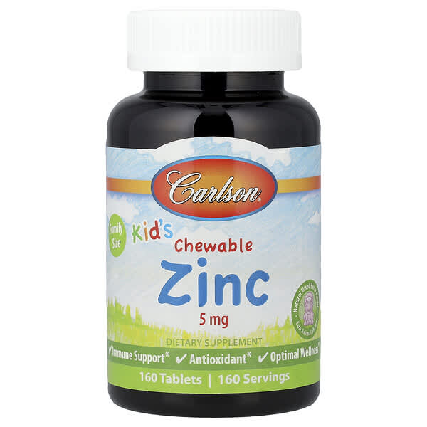 Carlson, Kid's Chewable Zinc, Natural Mixed Berry, 5 mg, 160 Tablets