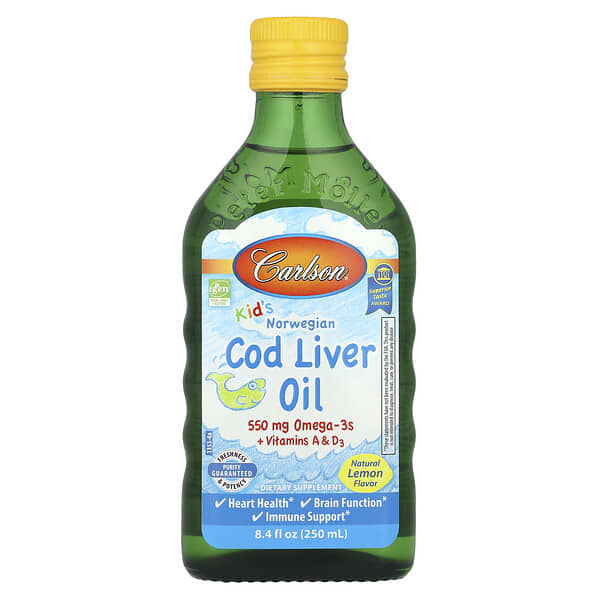 Carlson, Kid's, Norwegian Cod Liver Oil, Natural Lemon, 8.4 fl oz (250 ml)