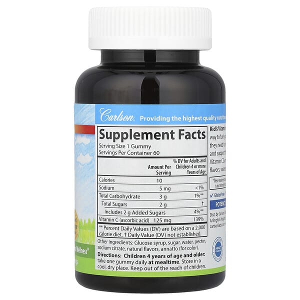 Alternative view of Carlson, Kid's, Vitamin C Gummies, Natural Orange, 125 mg, 60 Vegetarian Gummies