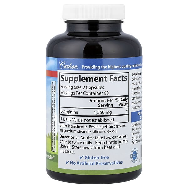 Alternative view of Carlson, L-Arginine, 180 Capsules (675 mg per Capsule)