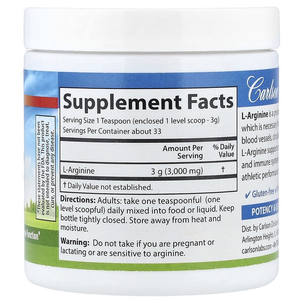 Carlson, L-Arginine Powder, 3.53 oz (100 g) 2 Carlson, L-Arginine Powder, 3.53 oz (100 g) - Ảnh 2