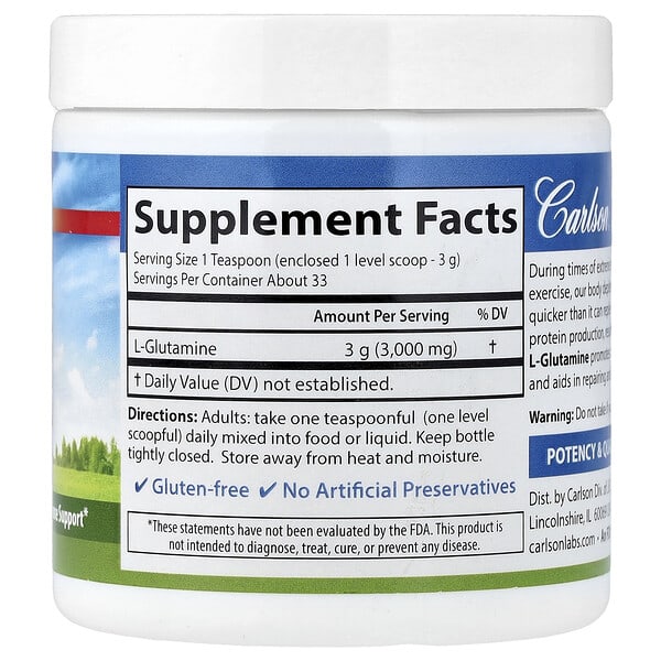 Alternative view of Carlson, L-Glutamine Powder , 3.53 oz (100 g)