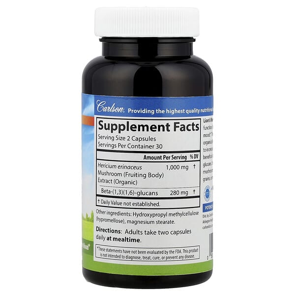 Alternative view of Carlson, Lion's Mane, 60 Vegetarian Capsules