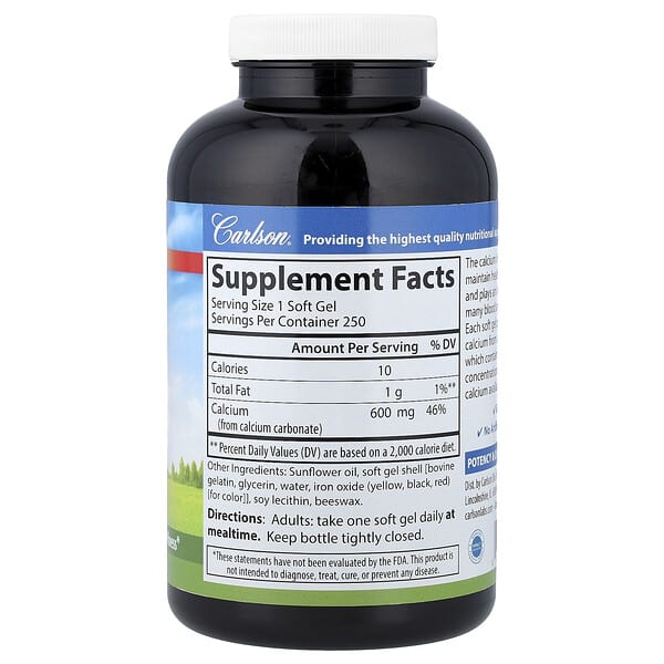 Alternative view of Carlson, Liquid Filled Cal-600, 600 mg, 250 Soft Gels