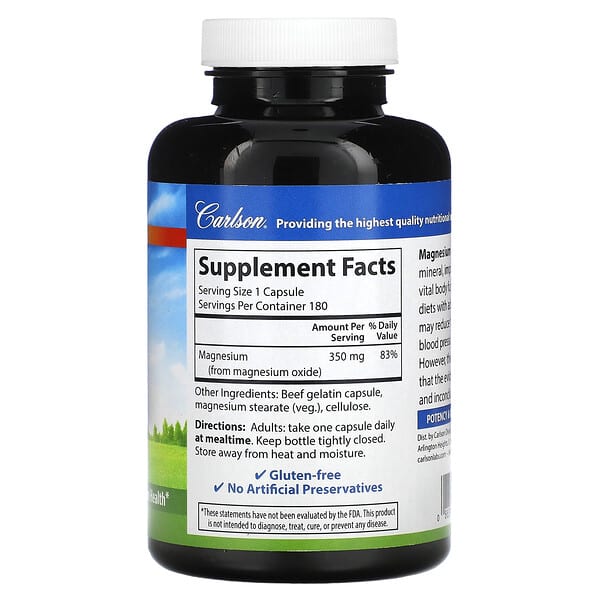 Alternative view of Carlson, Magnesium, 350 mg, 180 Capsules