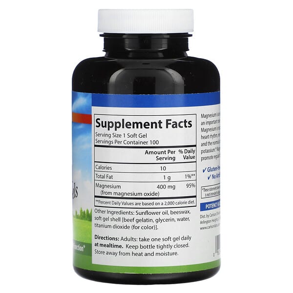 Alternative view of Carlson, Magnesium Gels, 400 mg, 100 Soft Gels