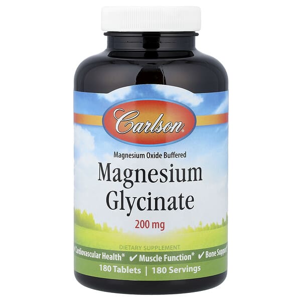 Carlson, Magnesium Glycinate, 200 mg, 180 Tablets