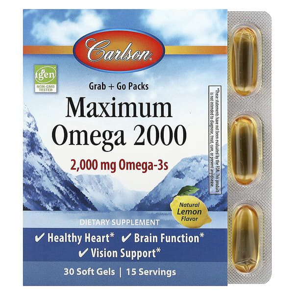 Carlson, Maximum Omega 2000, Natural Lemon, 30 Soft Gels (1,000 mg per Soft Gel)