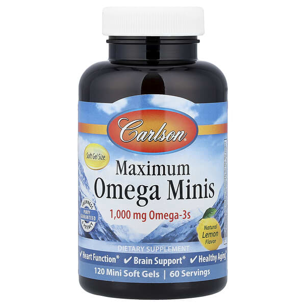 Carlson, Maximum Omega Minis, Natural Lemon, 120 Mini Soft Gels (500 mg per Soft Gel)