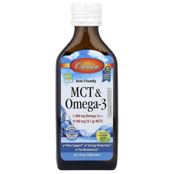 Carlson, MCT & Omega-3, Natural Lemon Lime,  6.7 fl oz (200 ml)