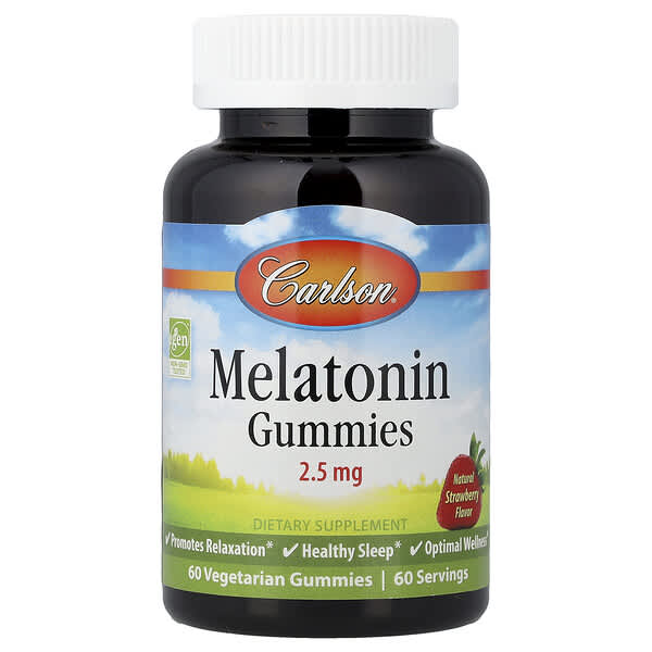 Carlson, Melatonin Gummies, Natural Strawberry, 2.5 mg, 60 Vegetarian Gummies