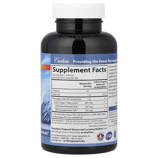 Alternative view of Carlson, Mom's DHA, 500 mg, 60 Soft Gels