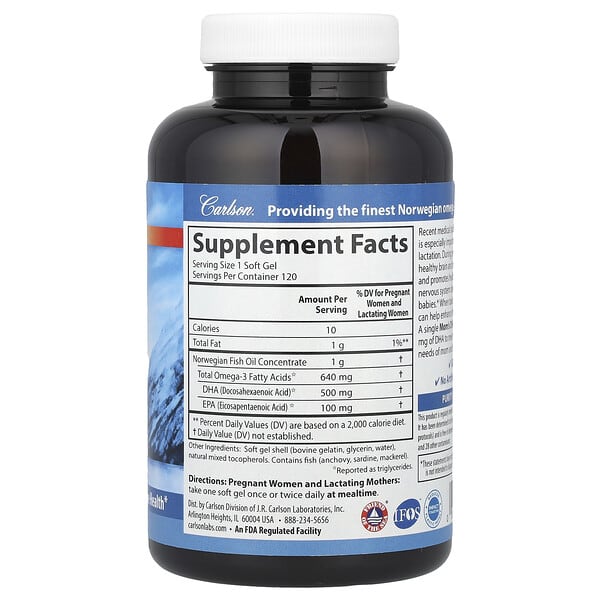 Alternative view of Carlson, Mother's DHA, 500 mg, 120 Soft Gels