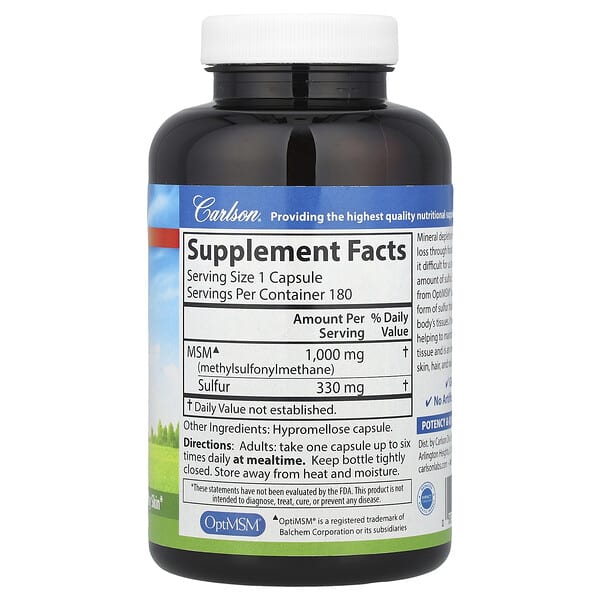 Alternative view of Carlson, MSM Sulfur, 180 Vegetarian Capsules