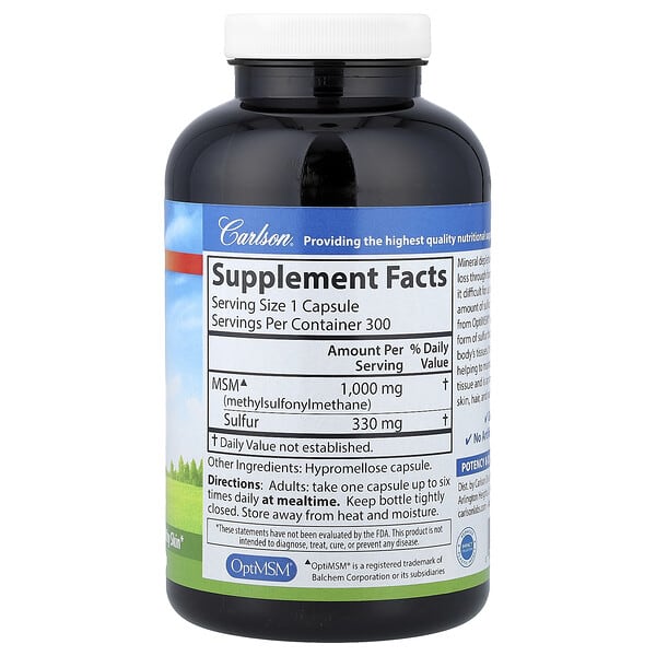 Alternative view of Carlson, MSM Sulfur, 300 Vegetarian Capsules