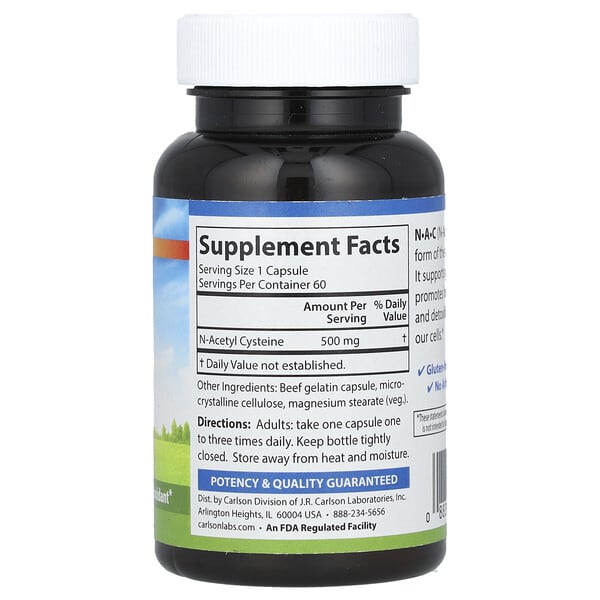 Alternative view of Carlson, N-A-C, 500 mg, 60 Capsules
