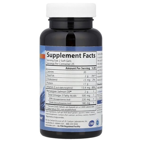 Alternative view of Carlson, Omega-3 Enriched Salmon Oil, 50 Soft Gels