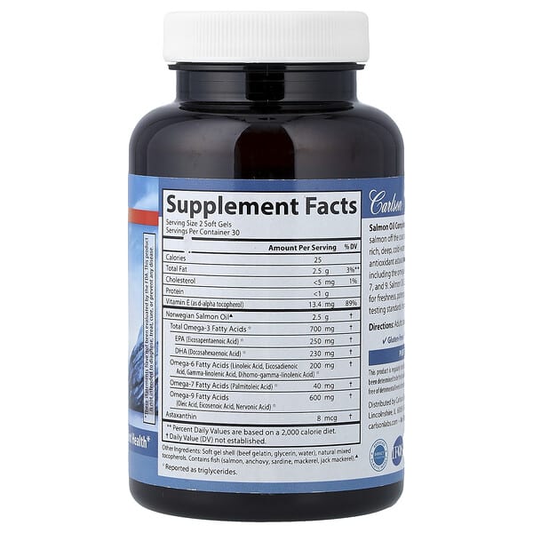 Alternative view of Carlson, Omega-3 Enriched Salmon Oil Complete, 60 Soft Gels