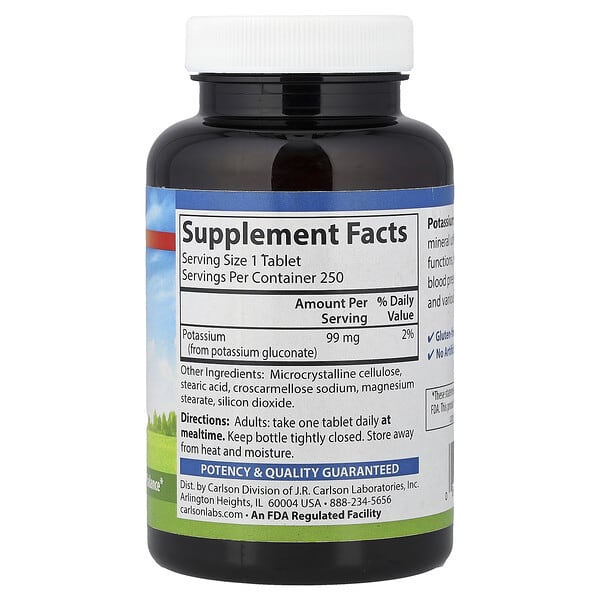 Alternative view of Carlson, Potassium, 99 mg, 250 Tablets