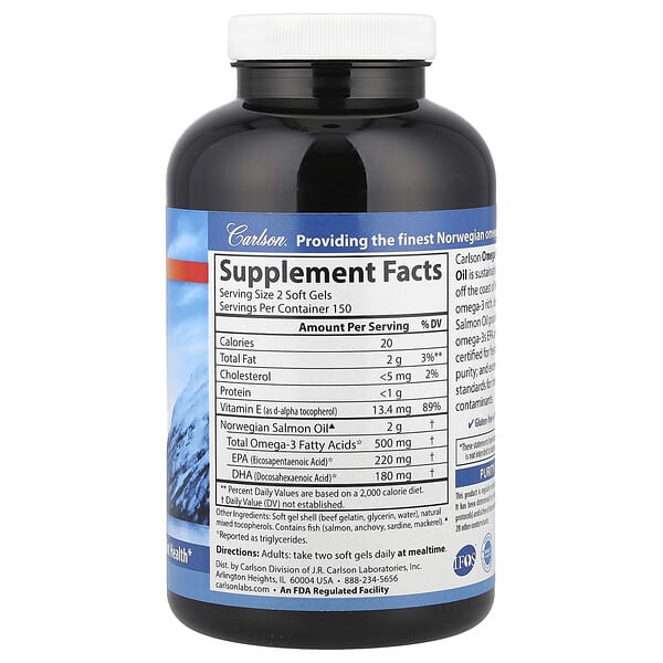 Alternative view of Carlson, Salmon Oil, 300 Soft Gels