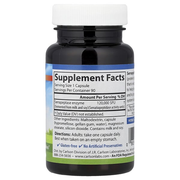Alternative view of Carlson, Serrapeptase, Delayed Release, 120,000 SPUs, 90 Vegetarian Capsules