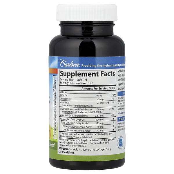 Alternative view of Carlson, Solar D Gems®, Vitamin D3 + Omega-3s, Natural Lemon, 120 Soft Gels